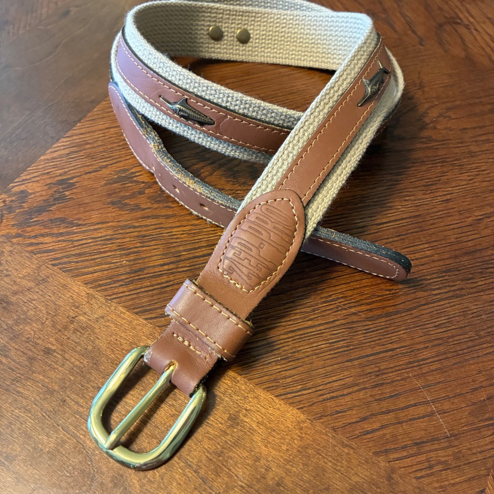 Zep-Pro Marlin Fish Belt Mens 40 Brown Canvas Leather Coastal Nautical USA Made